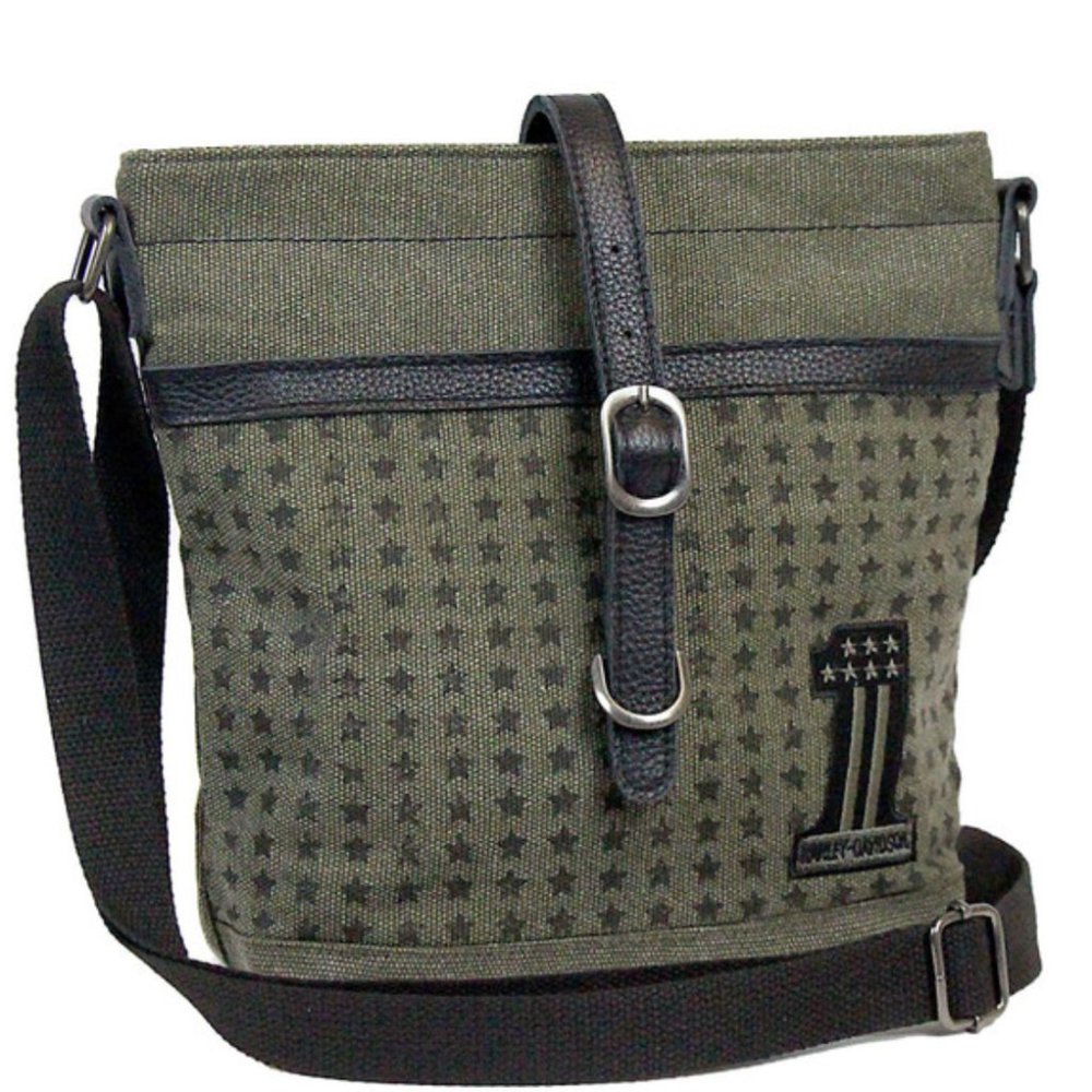 Harley Davidson Distressed Denim Crossbody Purse - Olive